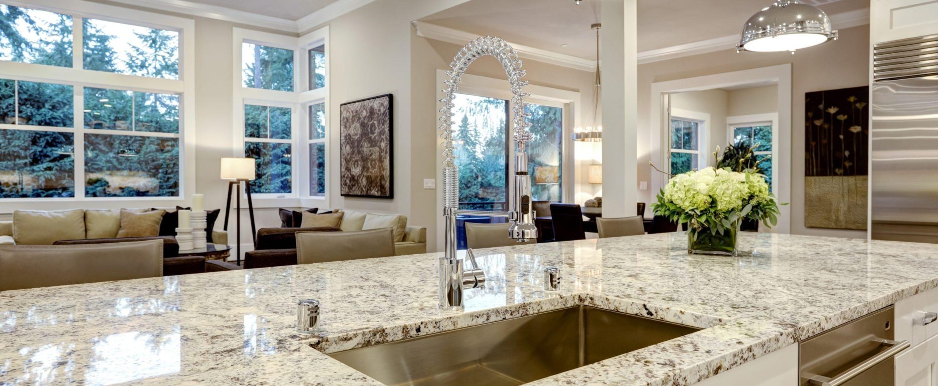 white granite stone kitchen countertop