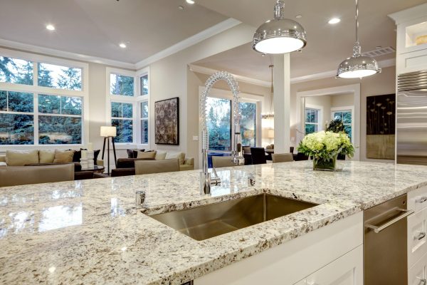 white granite stone kitchen countertop