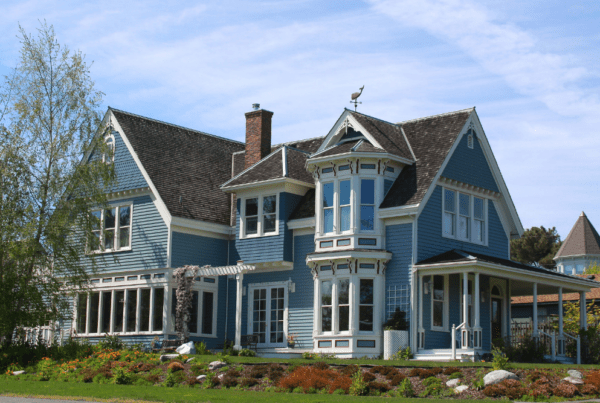 Victorian home painted blue.