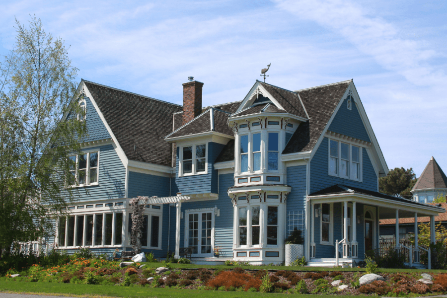 Victorian home painted blue.
