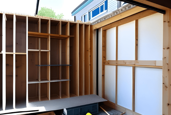 This image showcases a home addition project in progress. The construction is a two-story addition to an existing residential home, with the structure of the addition clearly visible. The addition has been framed out, with wooden beams outlining the future walls, floors, and roof of the structure. The framing gives a clear sense of the size and layout of the addition. A few construction workers can be seen on the site, working on the framing and suggesting active progress on the project. The existing home is a two-story structure with a light-colored exterior. It features a steep, shingled roof and several windows visible. The property is surrounded by a green lawn and a few trees, located in a residential neighborhood. Overall, the image presents a snapshot of a home addition project under construction, illustrating the early stages of expanding a residential property.